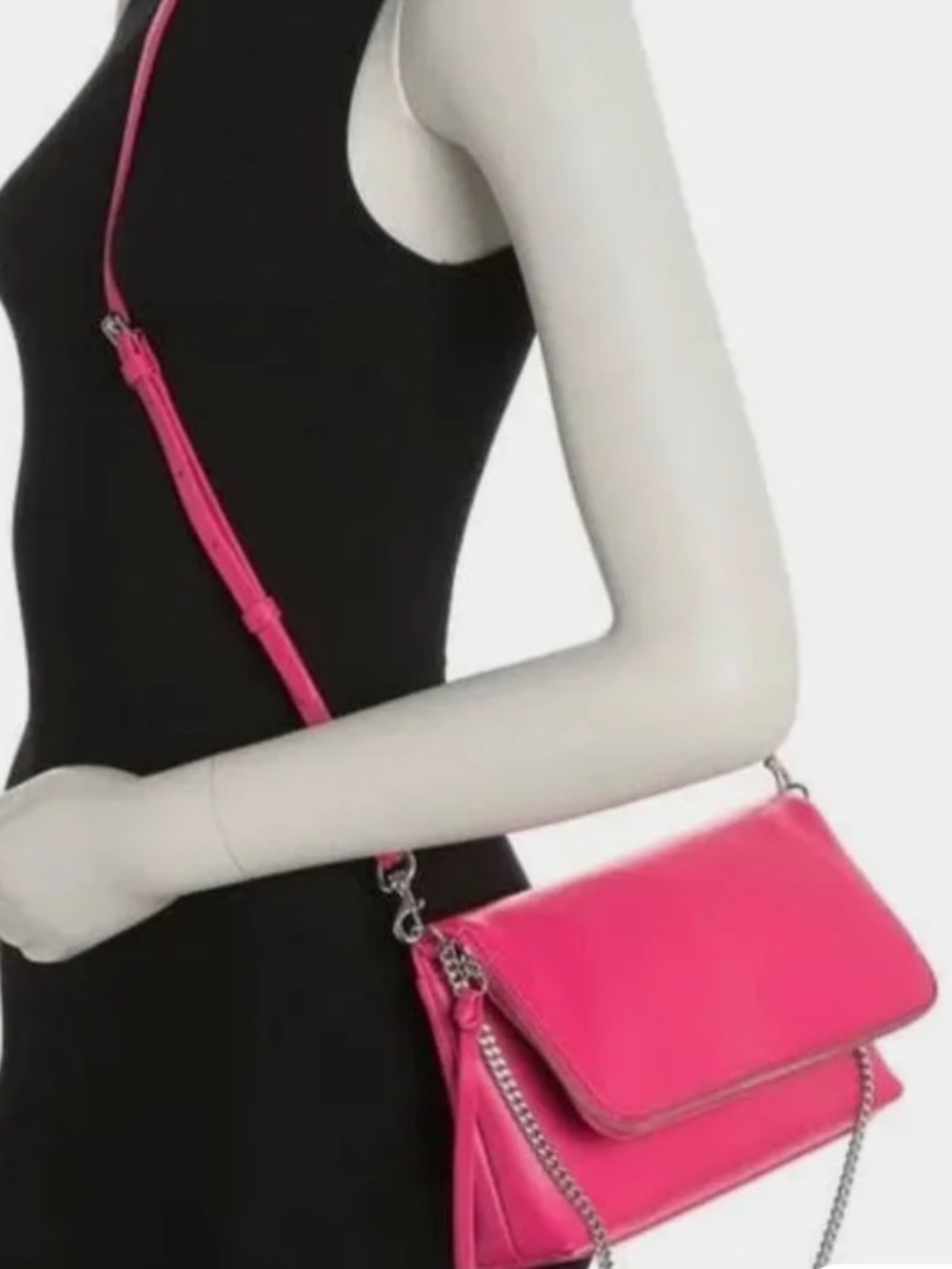 Rebecca Minkoff Hot Pink Leather Crossbody with Silver Chain